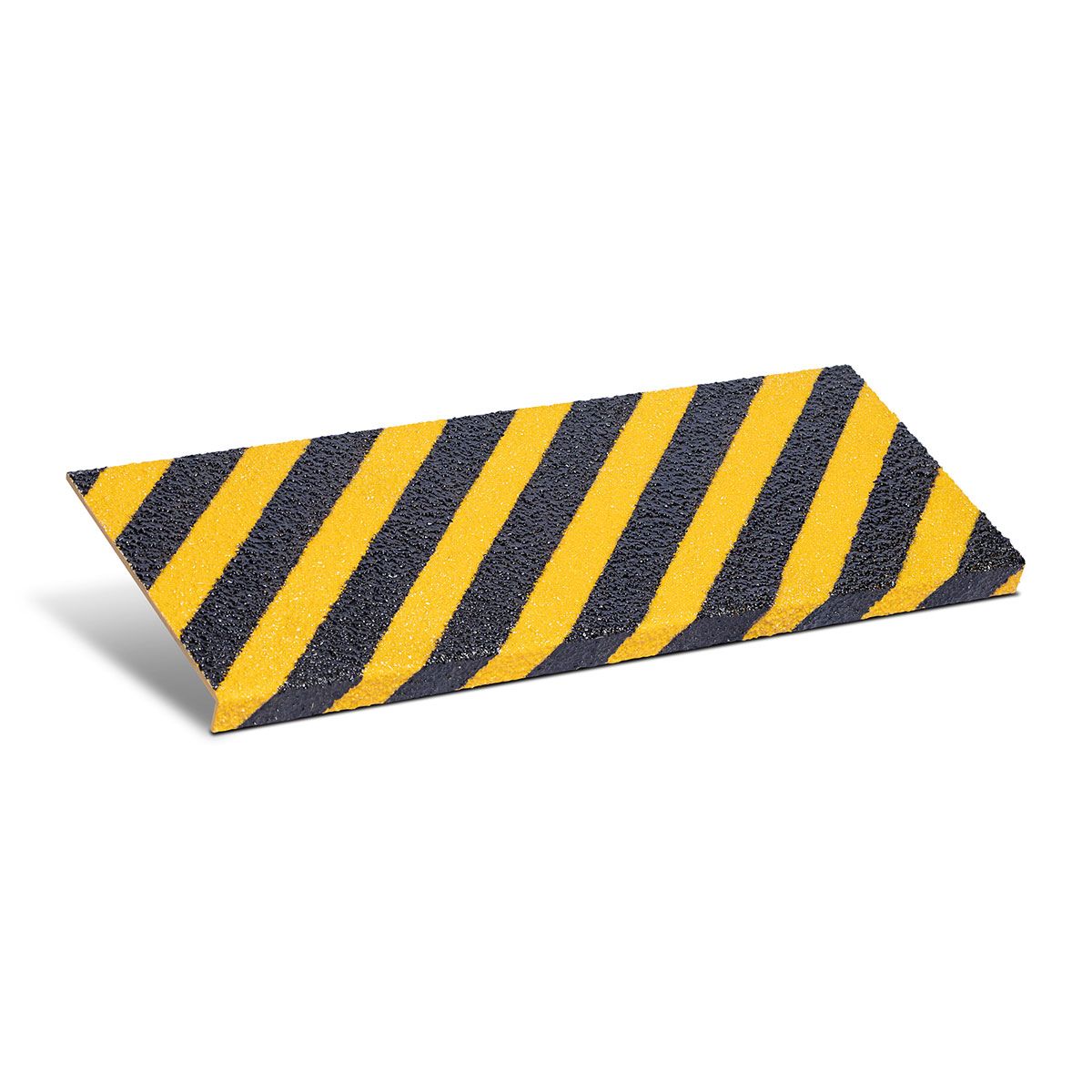 Anti-slip step cover with hazard markings for increased stair visibility.